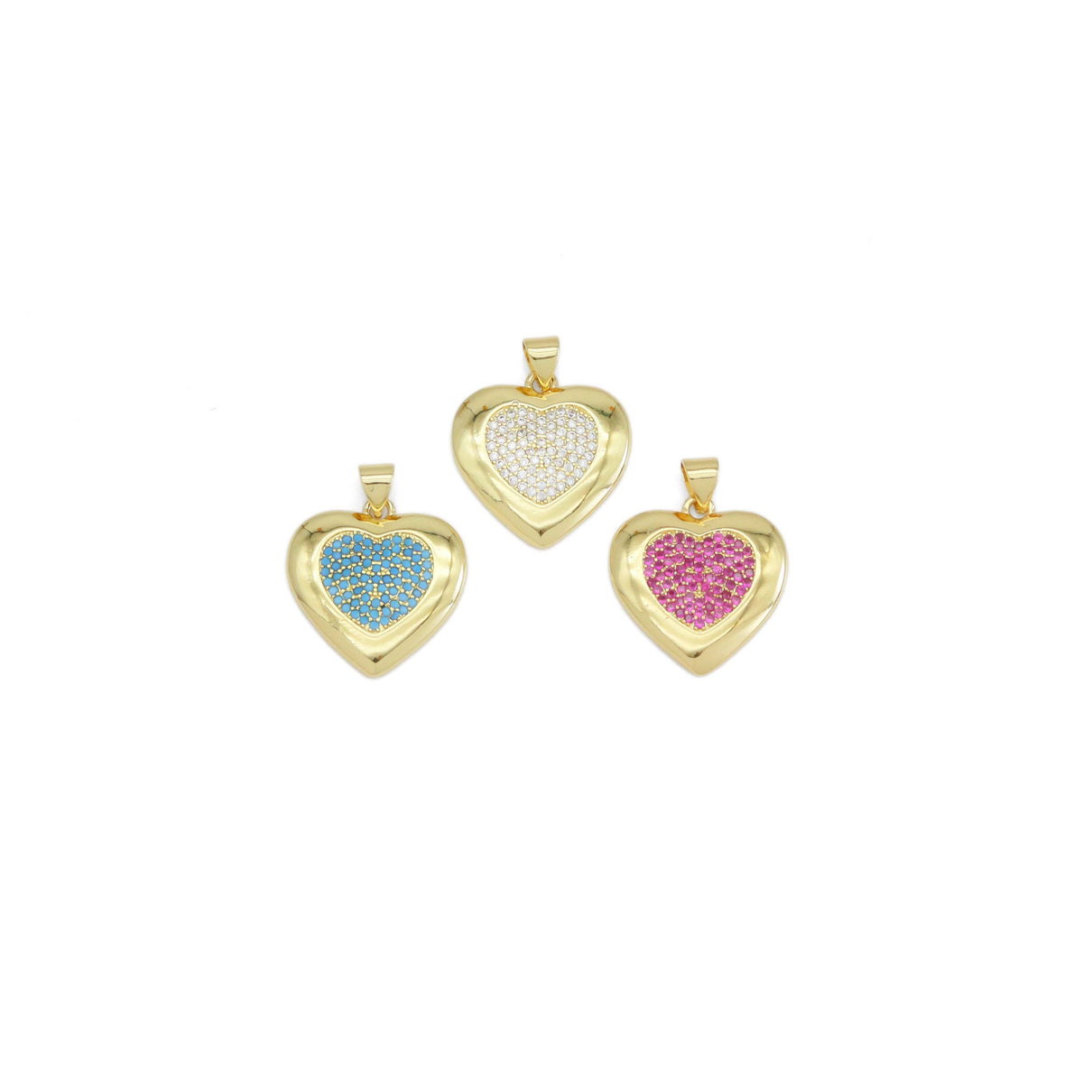 Gold Colorful CZ Heart Shape Charm, Sku#A165
