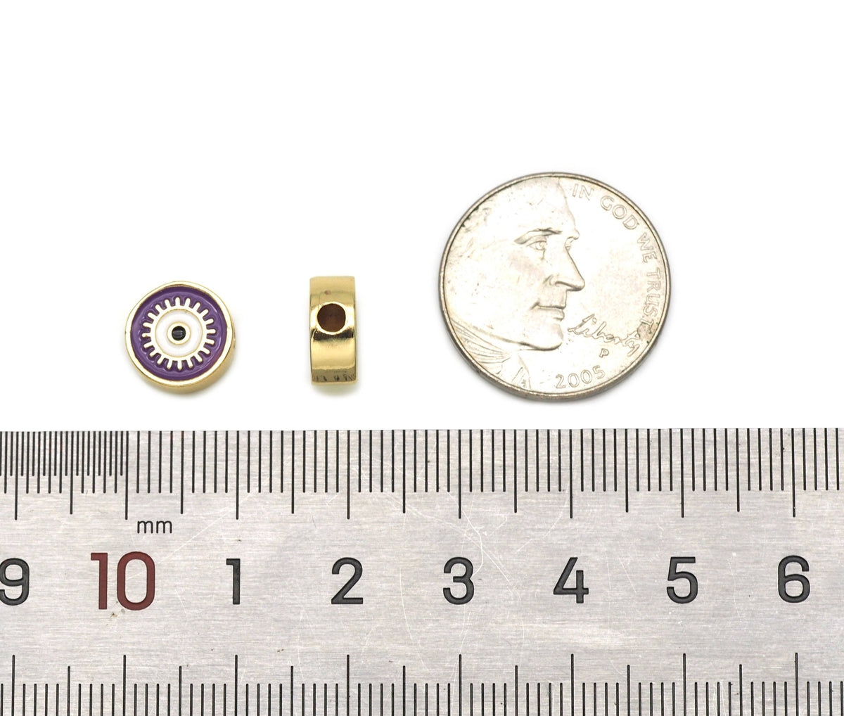 Enamel Evil Eye Spacer Beads, Two Sided Beads, Sku#G429