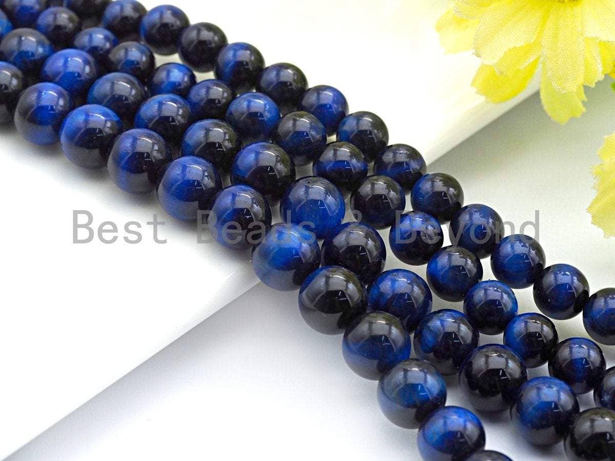 Blue Tiger Eye Attachment Necklace with Large CZ Pave Gunmetal clasp, 18 long, 8mm/10mm beads size, sku#D39