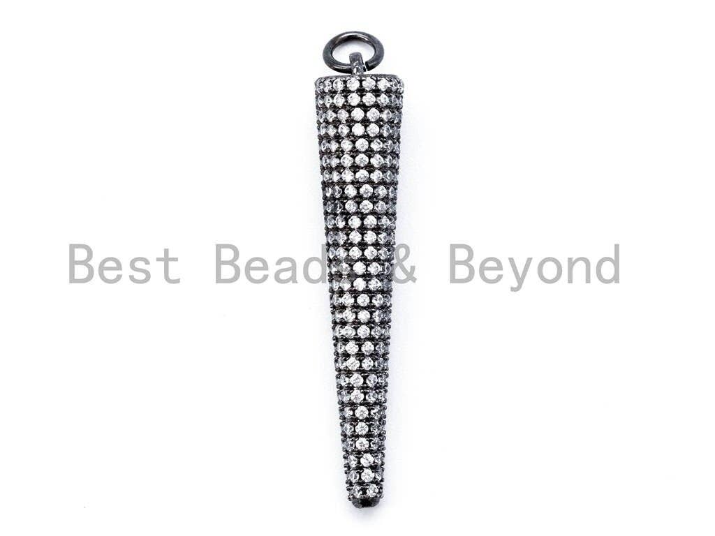 White CZ Micro Pave Spiking Necklace Pendant, Cubic Zirconia Spiking Pendant, 39mm, sku#F161