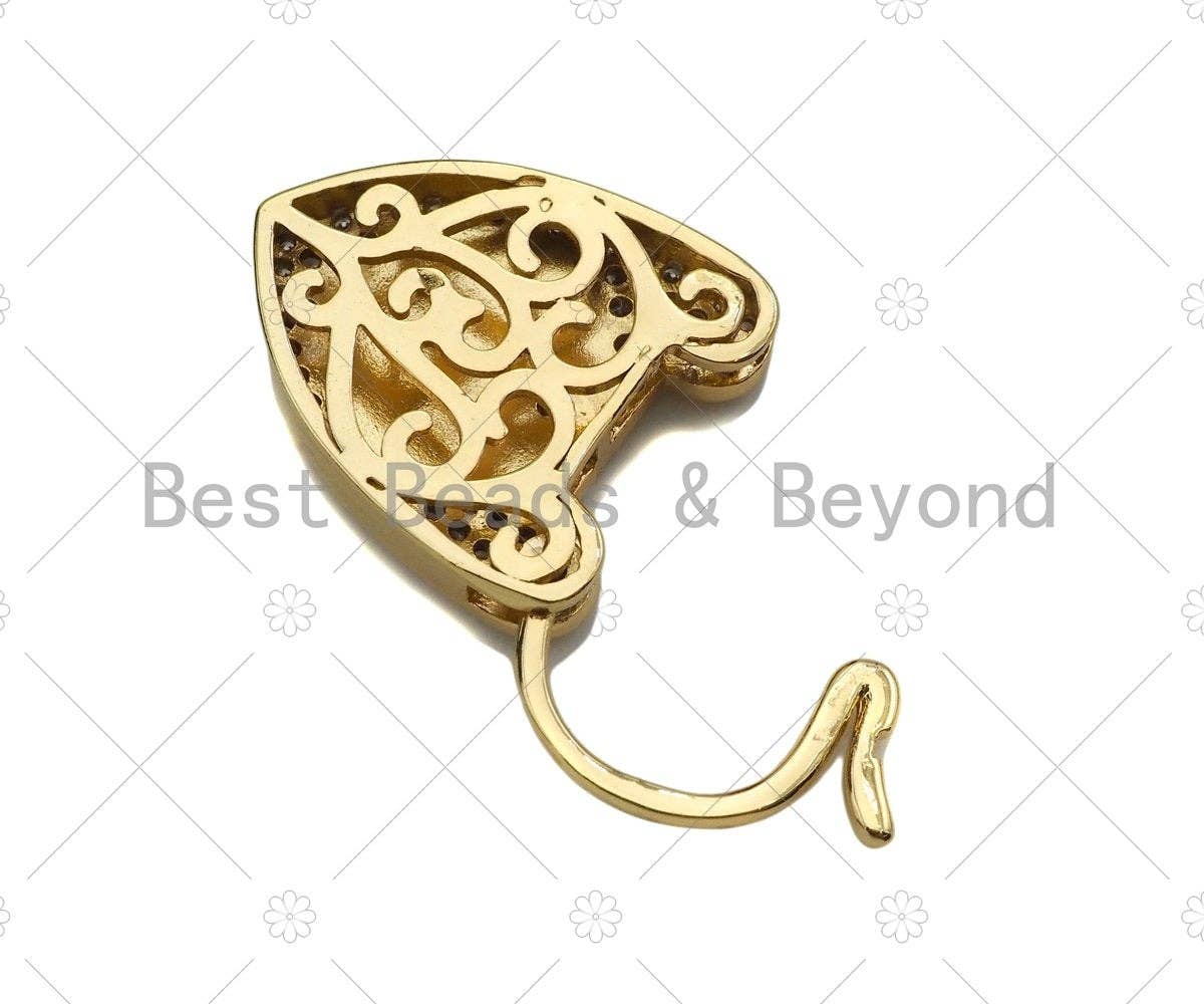CZ Micro Pave Snake Padlock Heart Clasp Charms, Snake CZ On Padlock Clasp, Gold snake lock, Padlock Necklace Charms, 17x25mm, Sku#K163