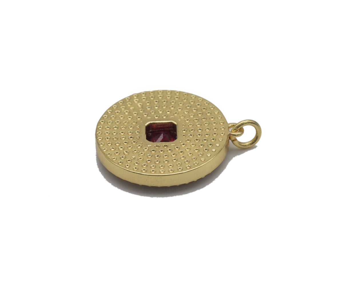 Gold Square CZ on MOP/Turquoise Round Charm, Sku#L692