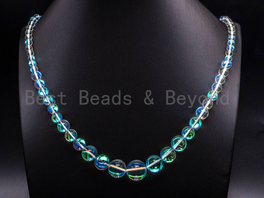 Manmade Rainbow Moonstone Graduated Beads Strand, 6mm-16mm, Loose Clear translucent round manmade Moonstone, 15.5inch FULL strand, SKU#U78