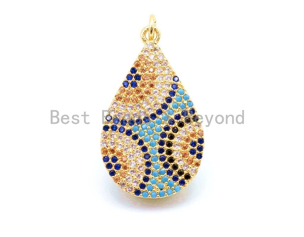 CZ Micro Pave Mixed Color Teardrop Evil Eyes Pendant,Cubic Zirconia Pendant,17x32mm, Sku#F14