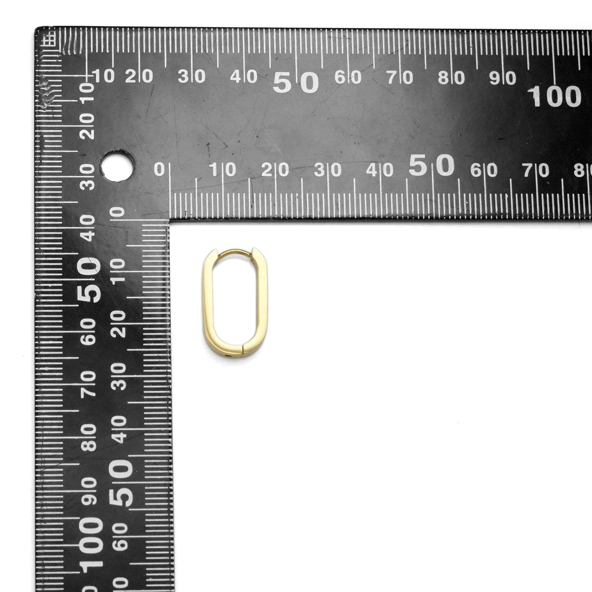 Gold Oval Zero Geometry Huggie Earrings, Sku#A257