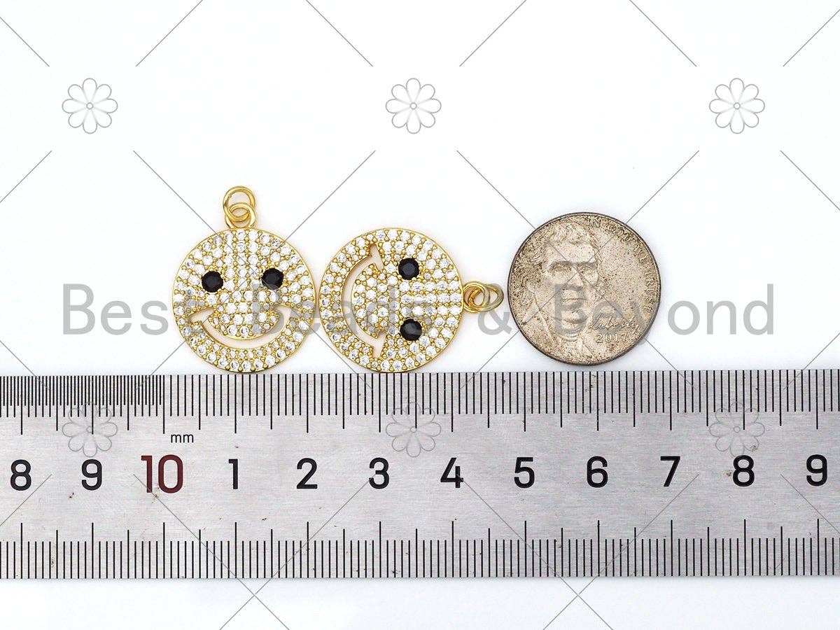 CZ Micro Pave Cute Smiley Face with Black CZ Eye Pendant,18K Gold Filled Smiley Face Charm, Necklace Bracelet Pendant, 20x24mm,Sku#L602