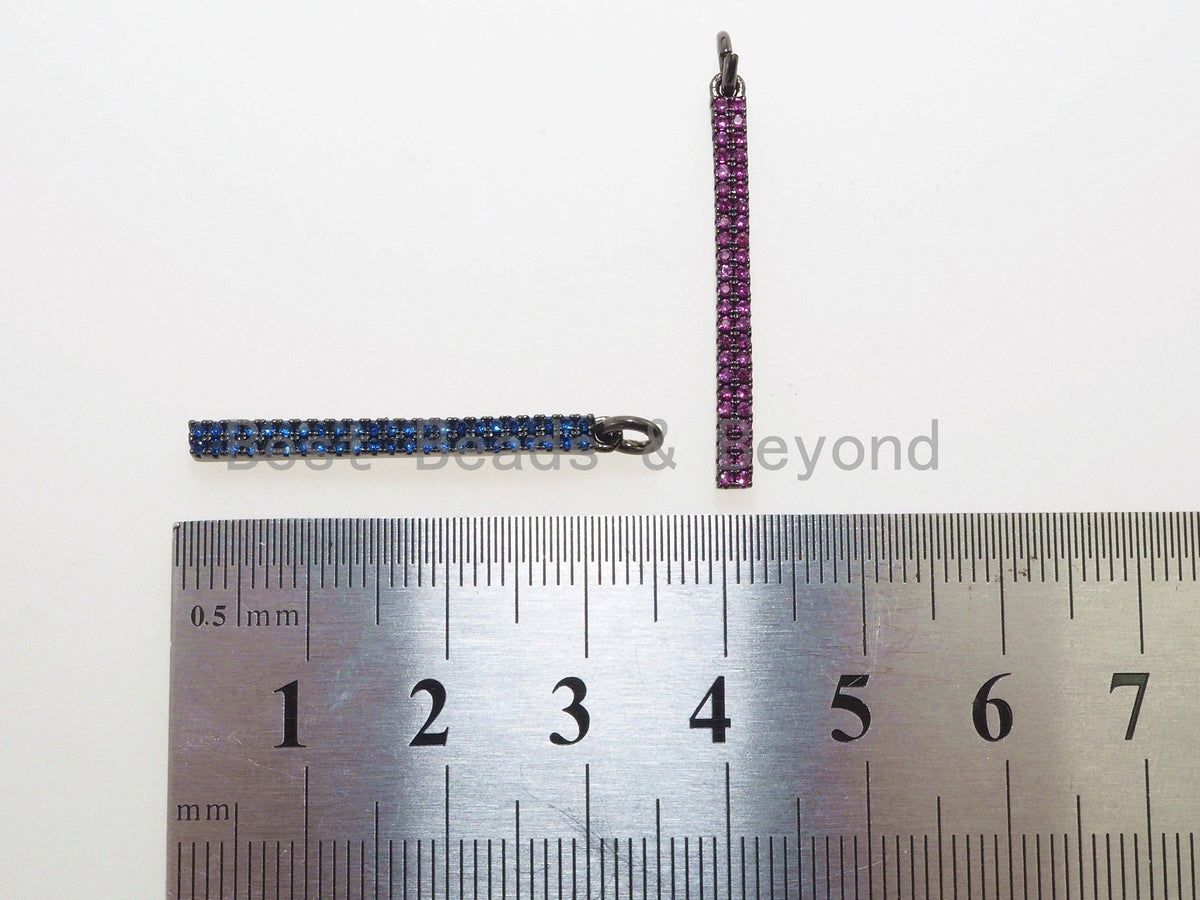 CZ Micro Pave Long Bar Pendant, Cubic Zirconia Strip Pendant, Green/Fuchsia/Turquoise/Cobalt/Black Micro pave pendant, 32x3mm, sku#F483