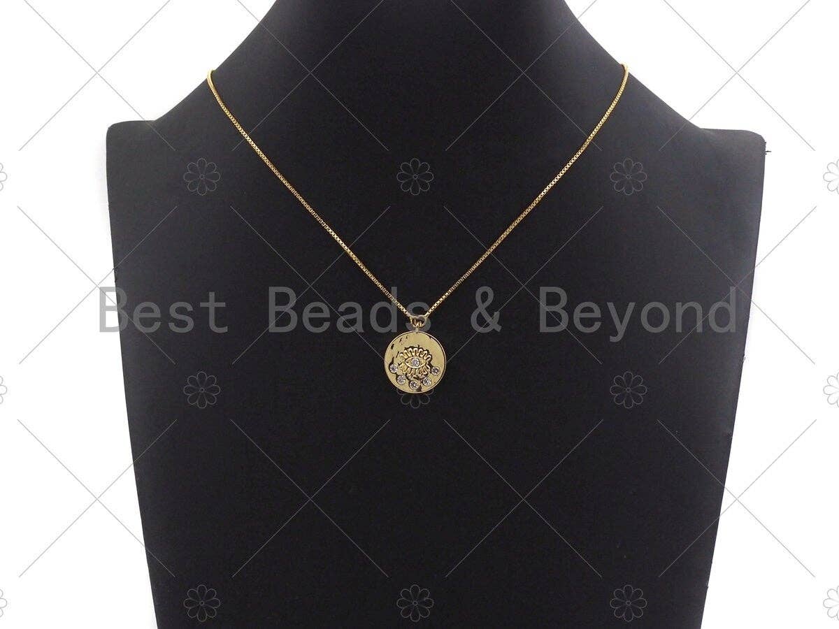 Clear CZ Micro Pave Evil Eye on Disc Pendant/Charm, Lucky Eye Cubic Zirconia Pendant, Real Gold Plated Charm Pendant,18x21mm,Sku#L303