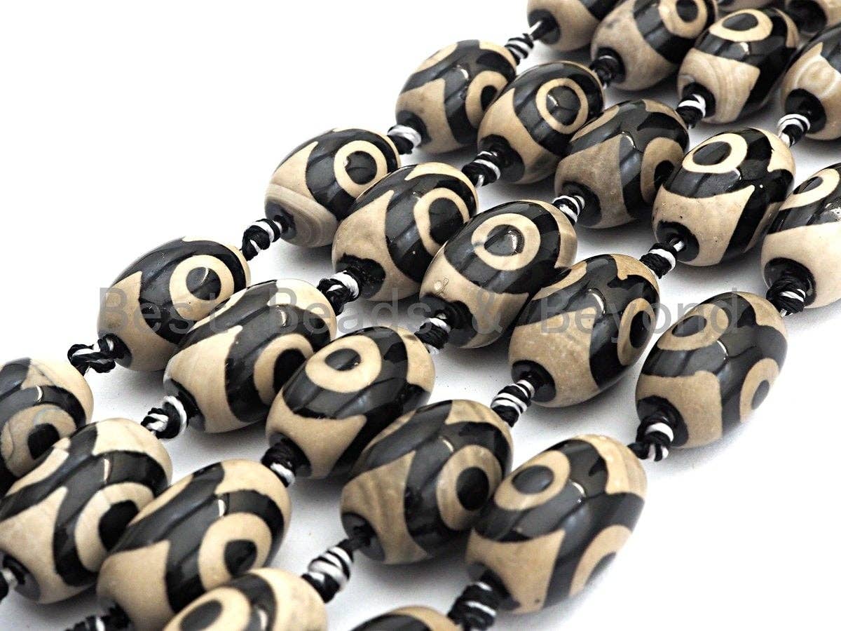 1pc/12pc Tibetan Barrel Agate Beads, Dzi Barrel Shape White Black Eye beads, Tibetan Eye Agate Beads, 15x20mm, sku#U531