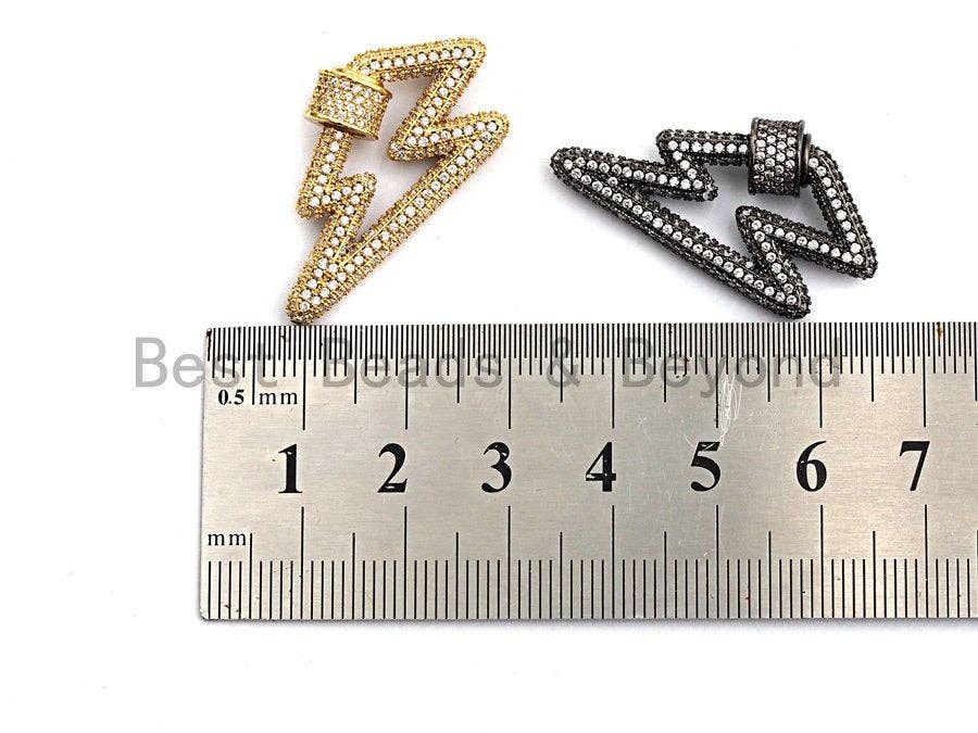 Fully CZ Micro pave Lightning Bolt Clasp, CZ Pave Lock, Gold/Silver/Rose Gold/Gunmetal Carabiner Clasp, 19x31mm, sku#H151