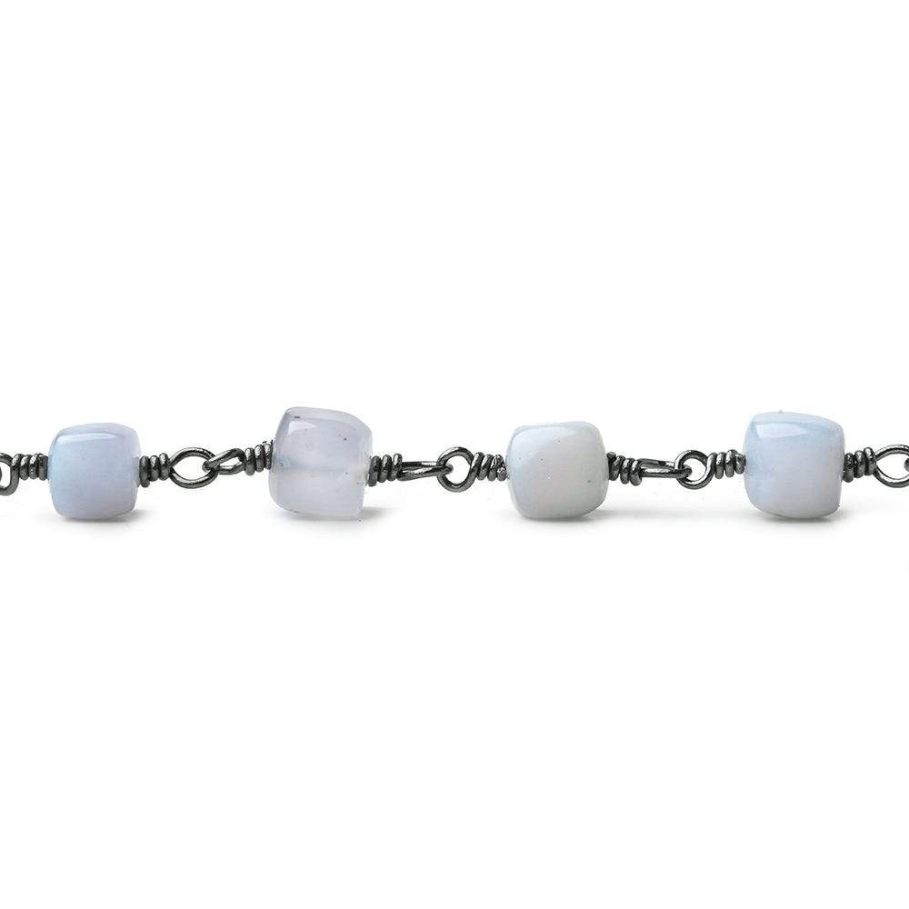 5mm Turkish Blue Chalcedony plain cube Black Gold plated Chain by the foot