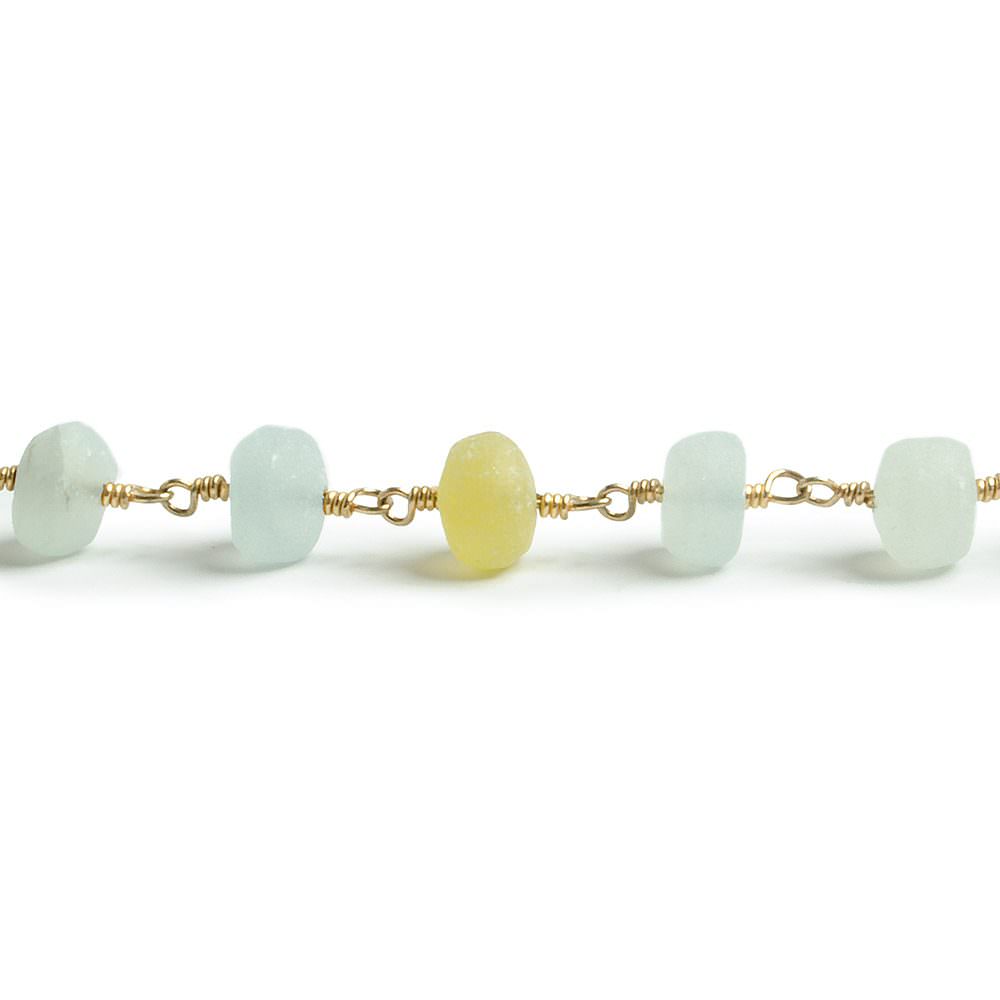 6-7mm Matte Beryl & Aqua rondelle Gold Chain by the foot -Lot