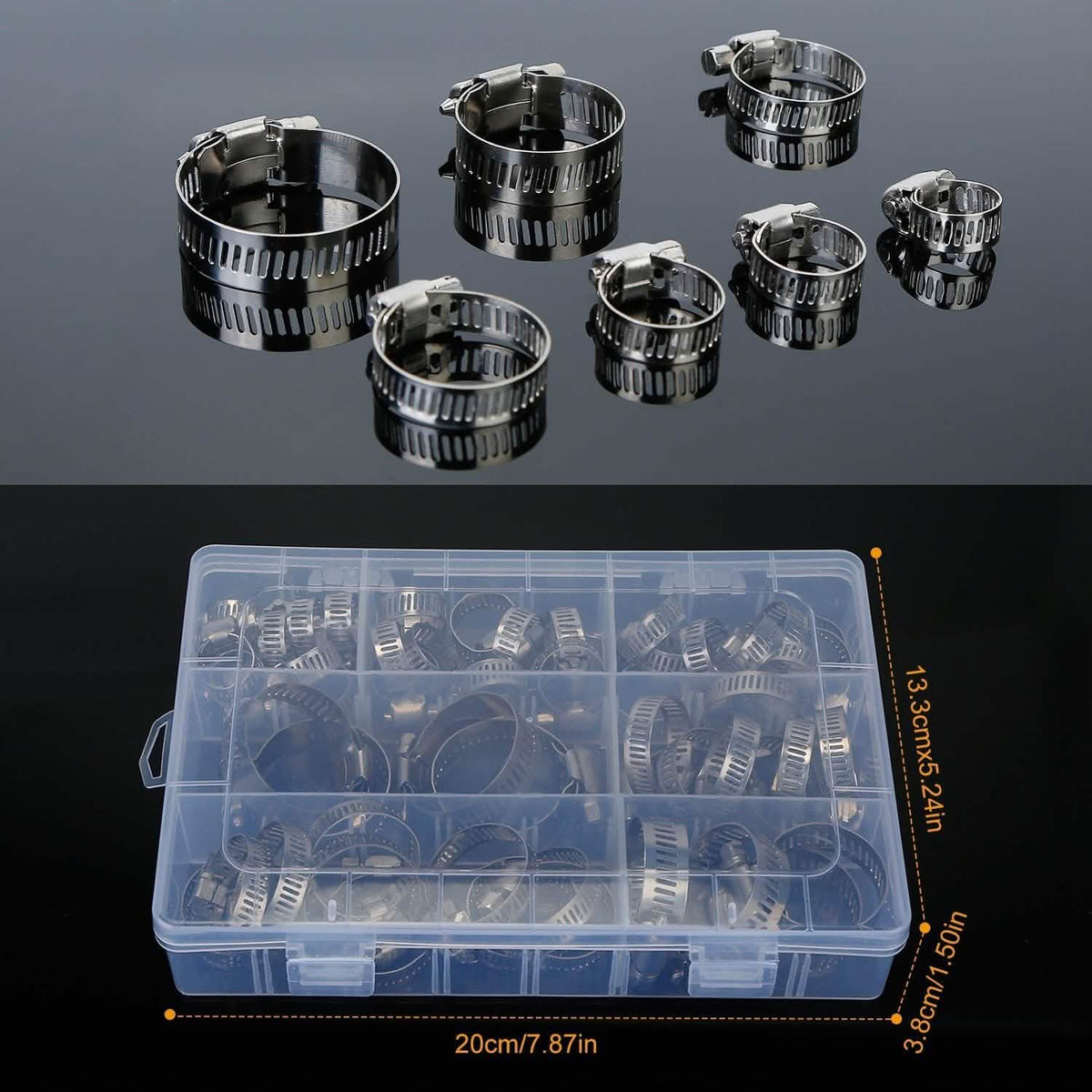 60-Pieces: Hose Clamp Stainless Steel Adjustable Worm Gear