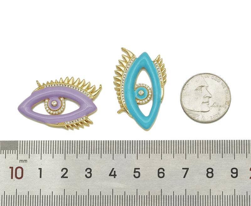 Colorful CZ Enamel Evil Eye Pendant, Sku#F1459C