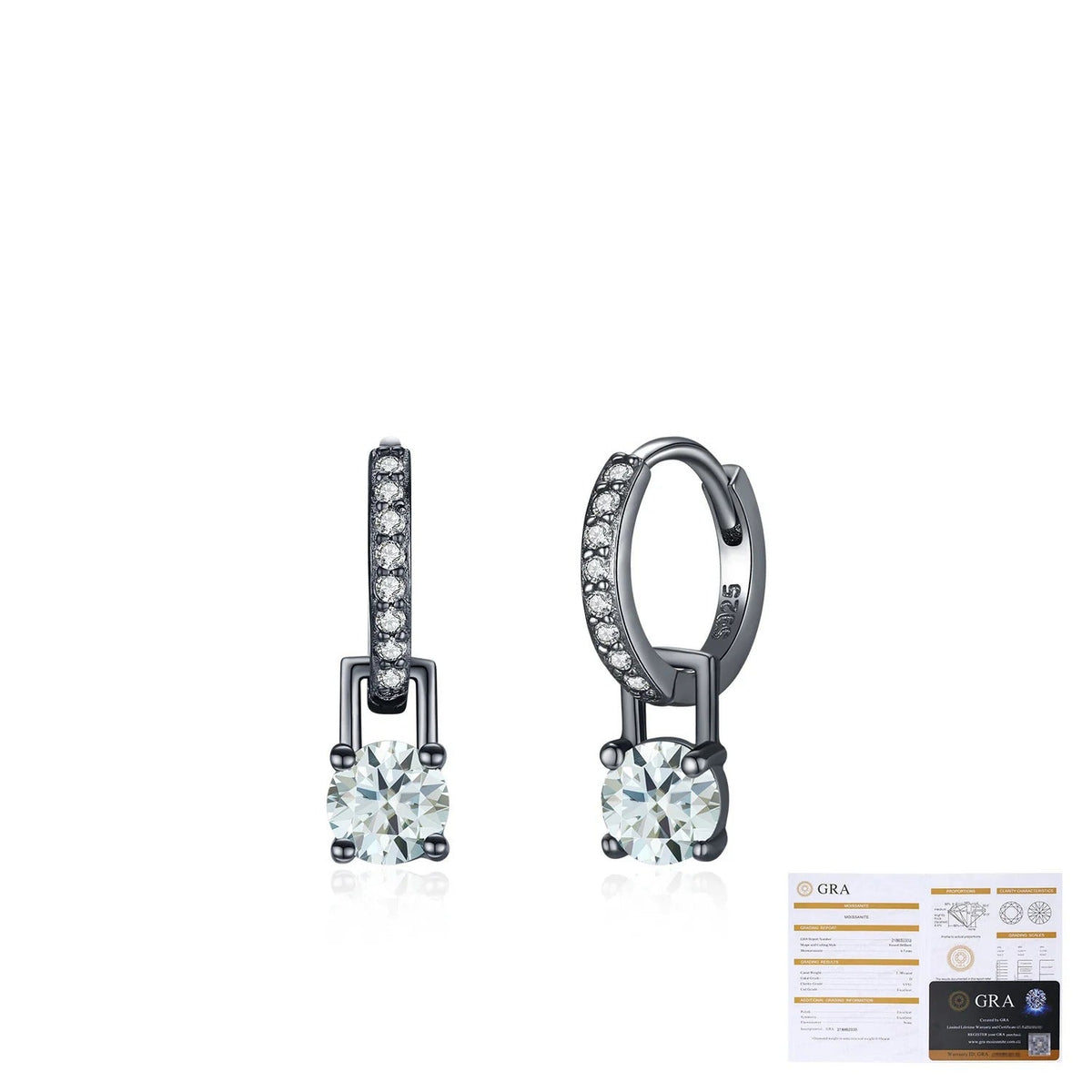 Geometric Green-Gray D-Color VVS1 Moissanite Hoop Huggie Earrings in Sterling Silver