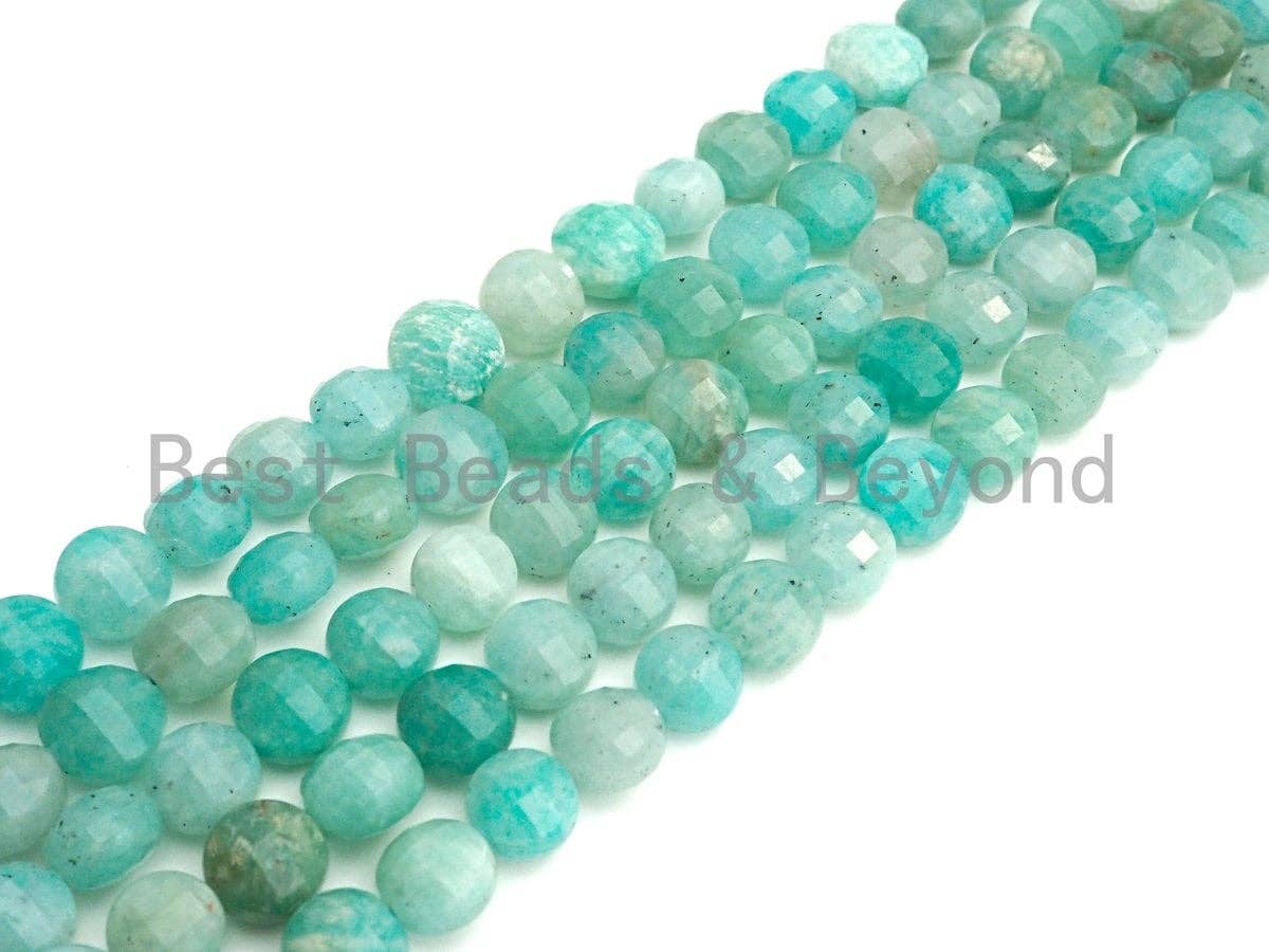 SPECIAL Double Sided Turtle Shell Cut Natural Amazonite Coin beads, 6mm/8mm/10mm Checkerboard Cut Amazonite, 15.5" Full strand, Sku#U810