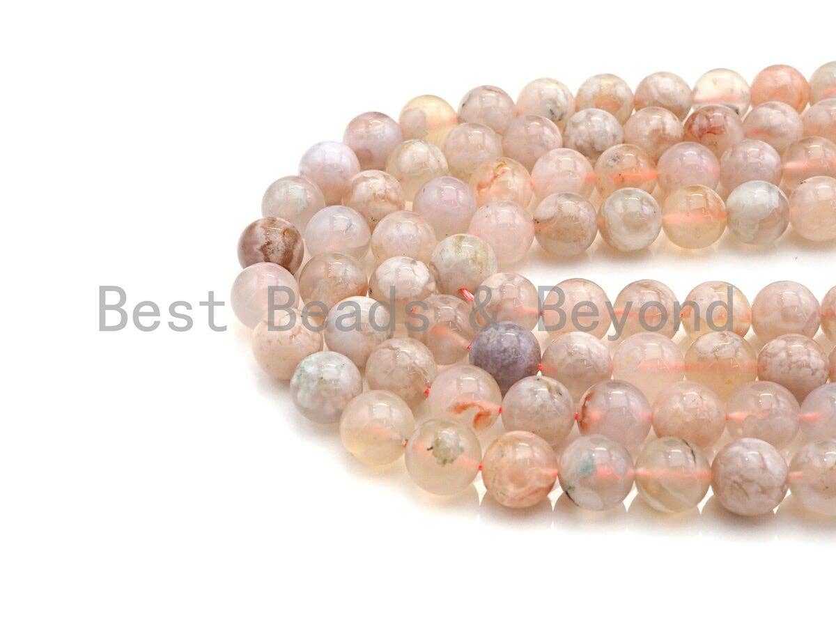 High Quality Cherry Blossom Agate beads, 8mm/10mm Round Natural Pink Flower agate Beads, 16" Full strand, sku#UA56