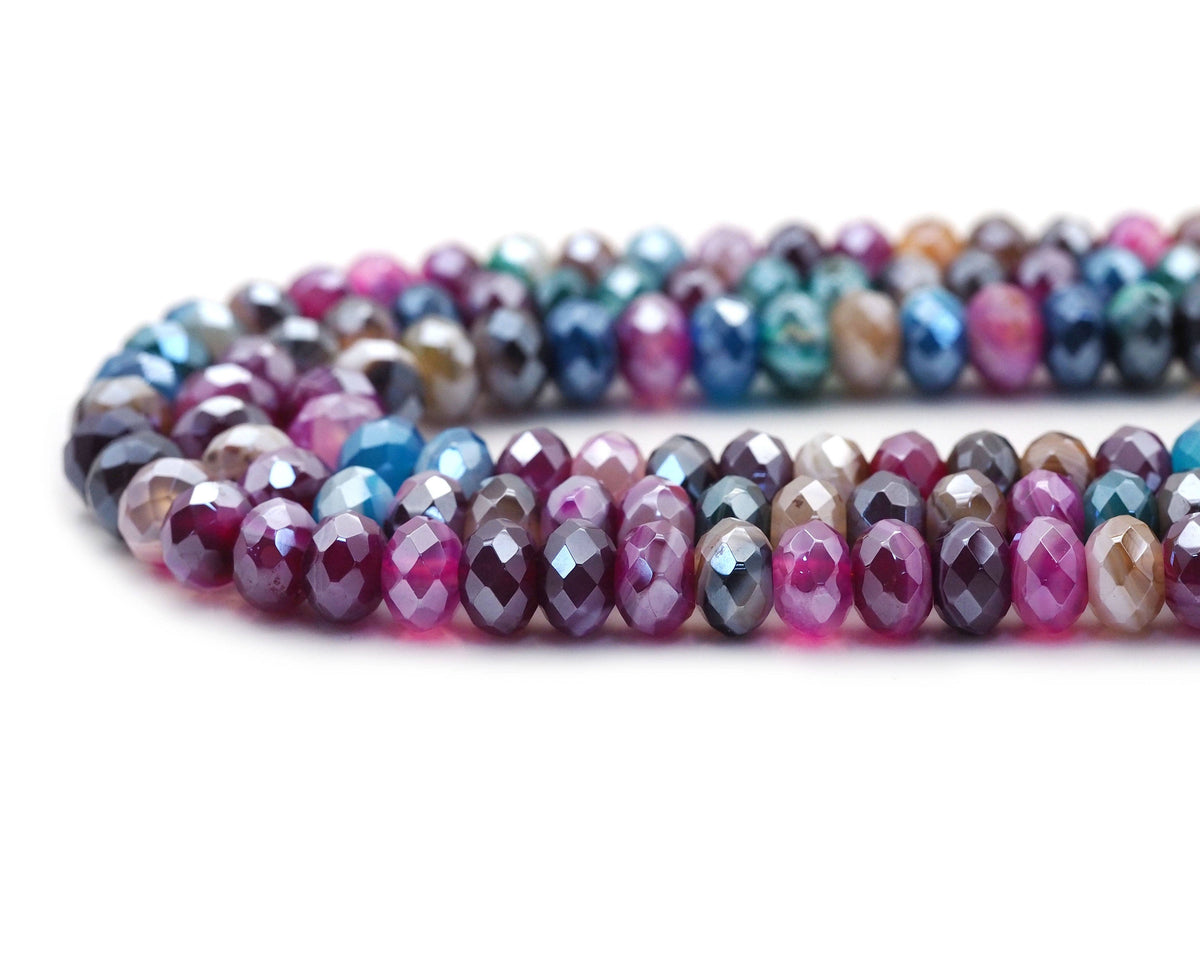 Mystic Mixed Color Banded Agate Rondelle Faceted Beads, Sku#UA296C