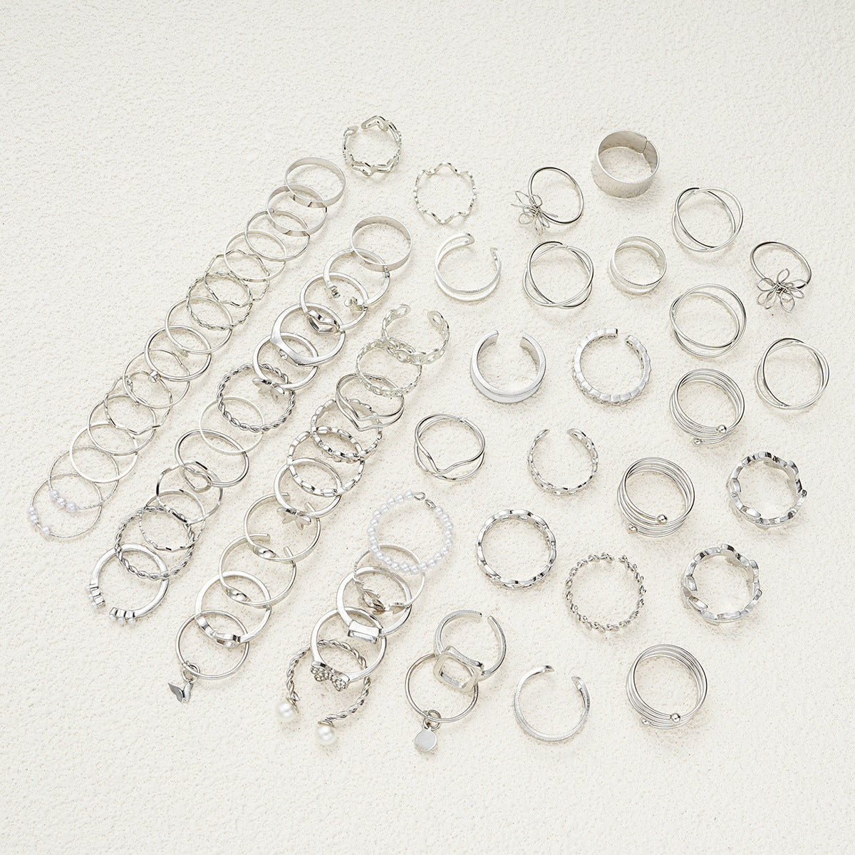 Simple Flower And Butterfly Spiral Ring 66-Piece Set
