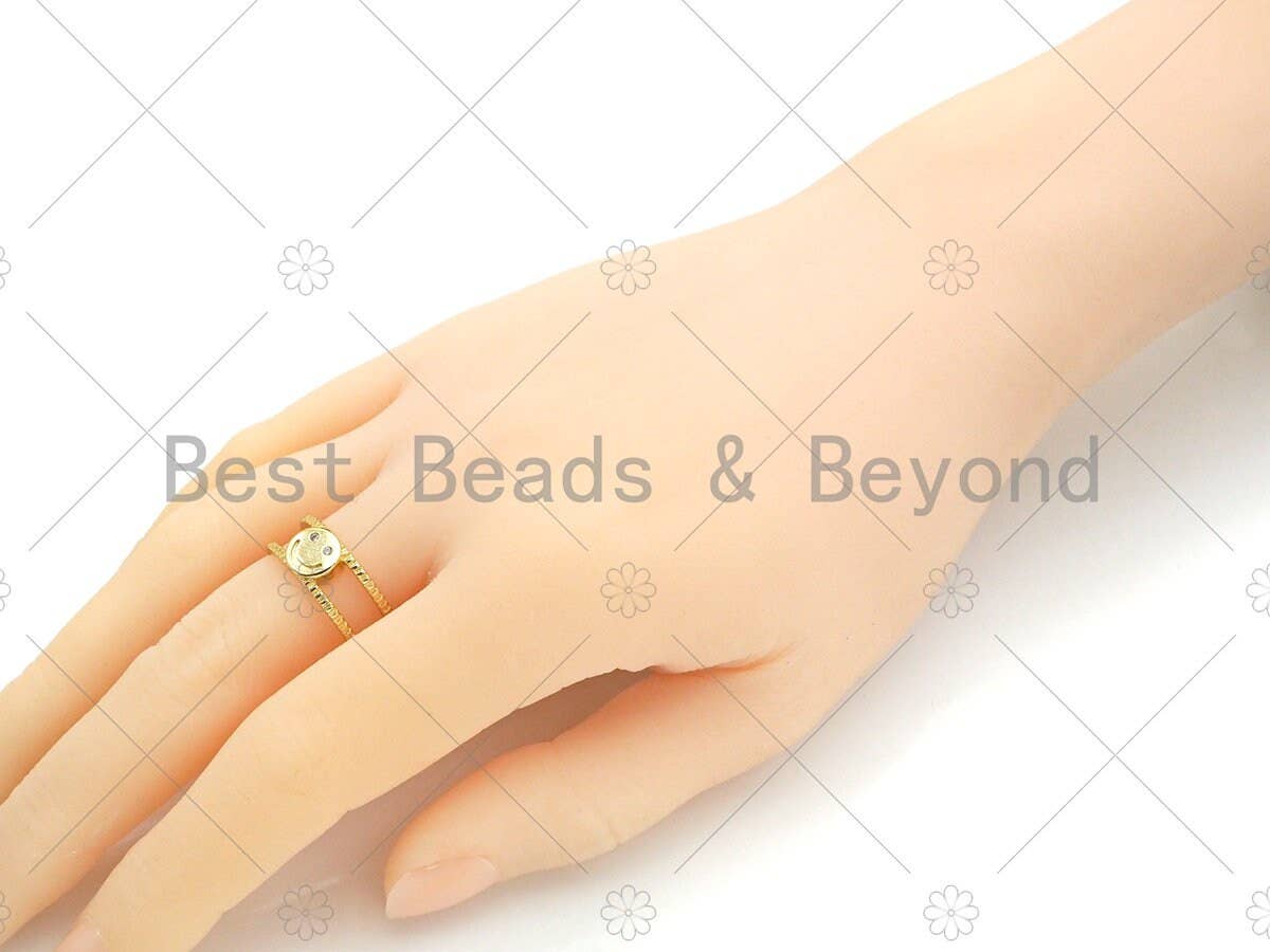 Gold Filled Smiley Face Adjustable Ring, 18K Gold Filled Open Ring, Smiley Face Statement Ring, 21x20mm,Sku#LD128