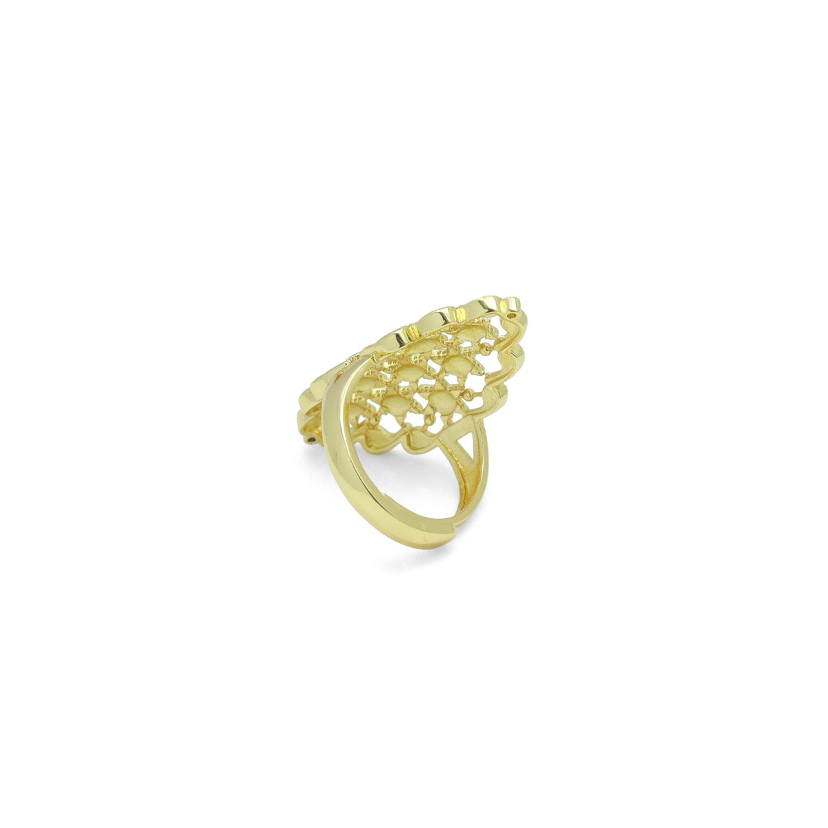 Gold Filigree Flower patten Statement Adjustable Ring, Sku#LD657