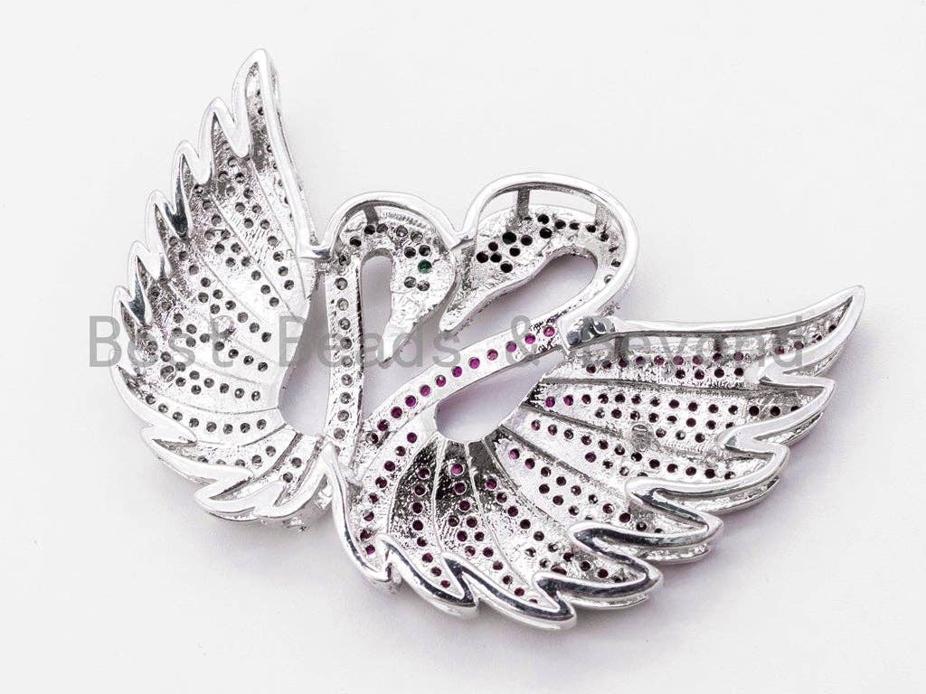 CZ Micro Pave Twin Swan Tassel Head/Pendant/Link Connector,Cubic Zirconia Large Pendant, Fancy Jewelry Pendant, 52x33mm, SKU#F272