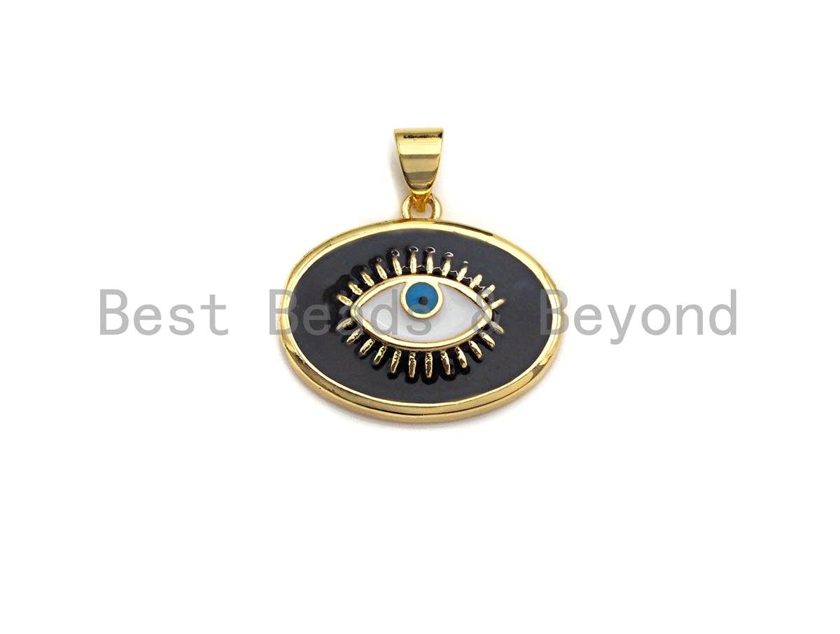 Enamel Colorful Oval Evil Eye With Eyelash Pendant,18x21mm,sku#F1034C