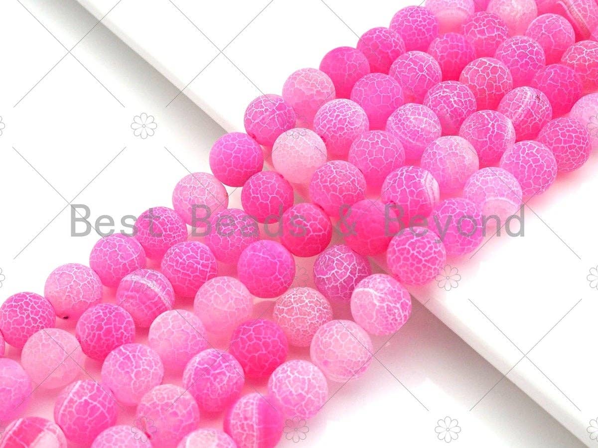 High Quality Natural Matte Frosted Pink Fire Crackle Agate beads, 15.5" Full strand, sku#UA154c