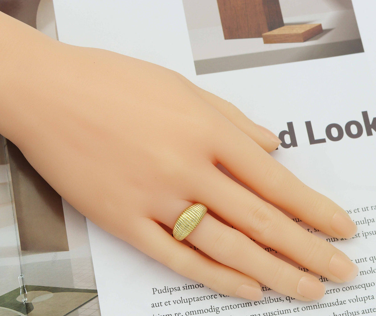 Gold Straight lines Adjustable Ring, Sku#LD269