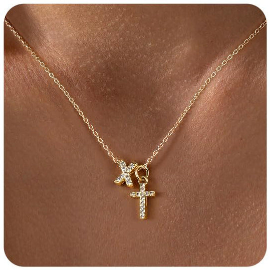 Zircon Inlaid 26 Letter Cross English Necklace