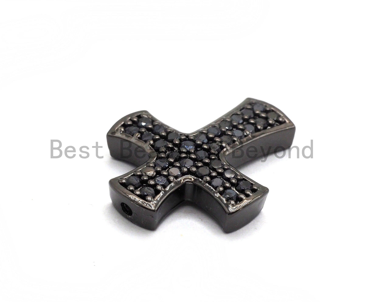 Black CZ Pave On Black Micro Pave Cross Spacer Beads with Black Crystal for Bracelet/Necklace, Spacer Beads,19x23mm, sku#C101