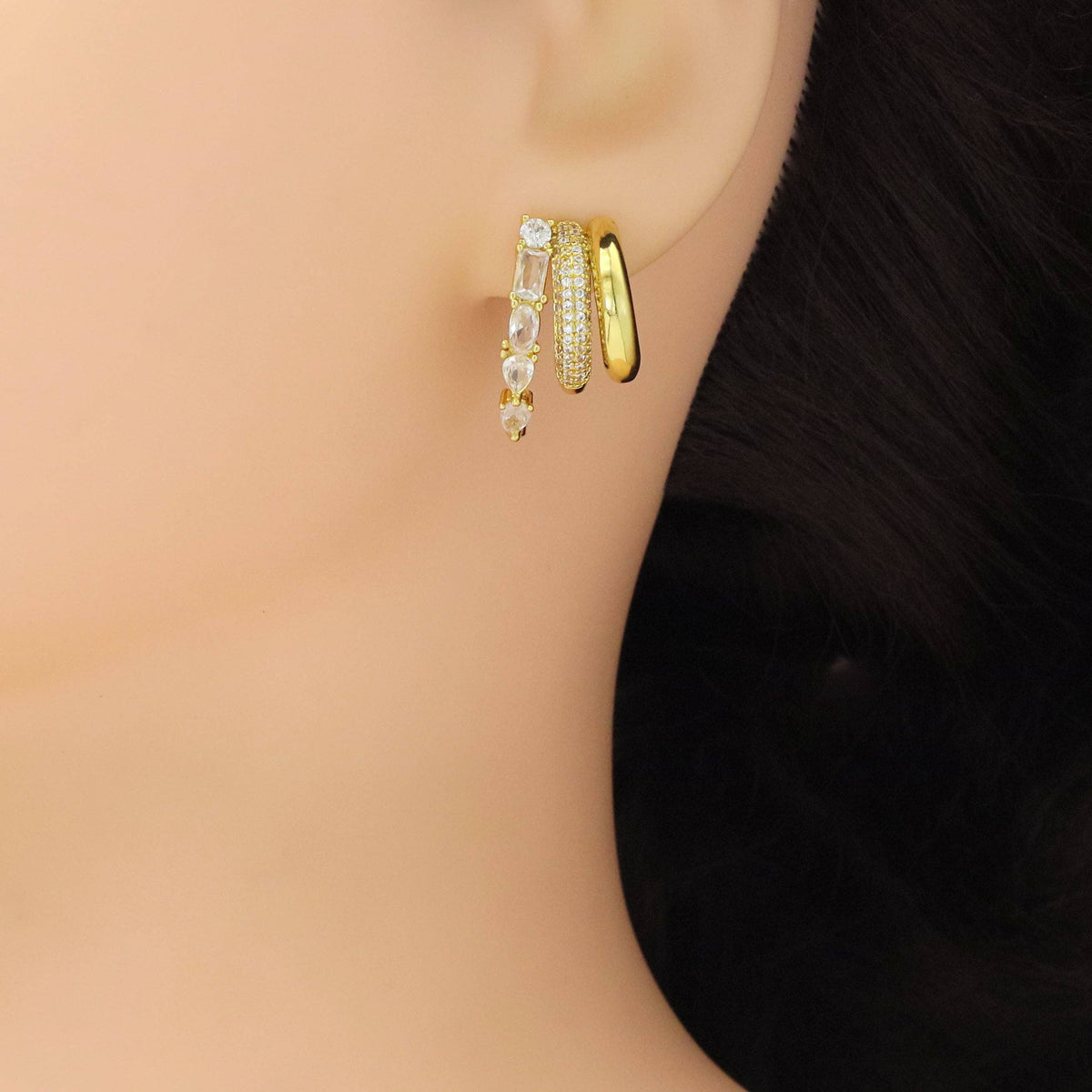 CZ thriple lines with rectangle cz Statement Earrings, Sku#A213