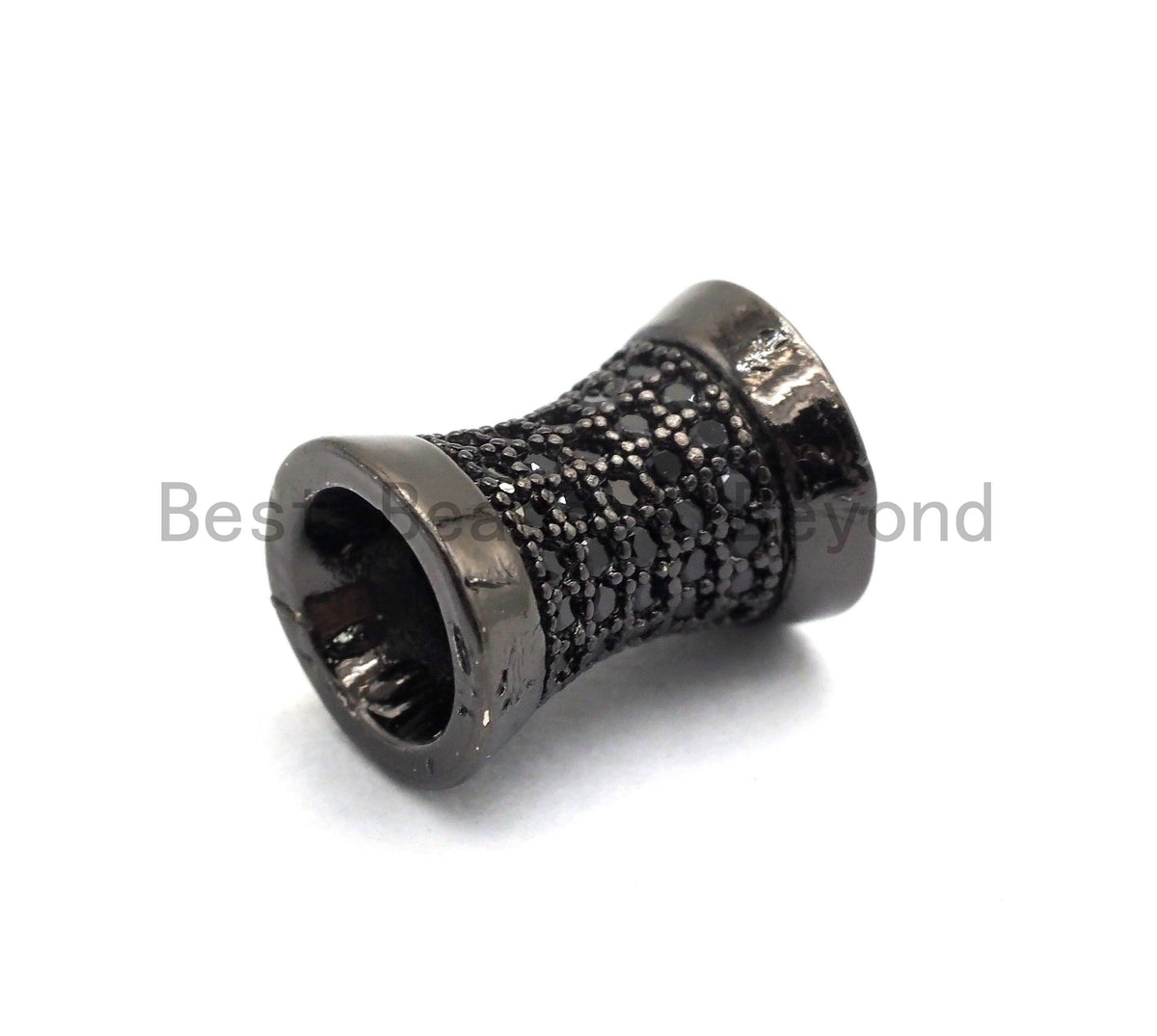 Black CZ Pave On Black Hourglass Spacer Beads, Big Large Hole beads , Cubic Zirconia Drum Barrel Space Beads, 10x8mm, SKU#C90