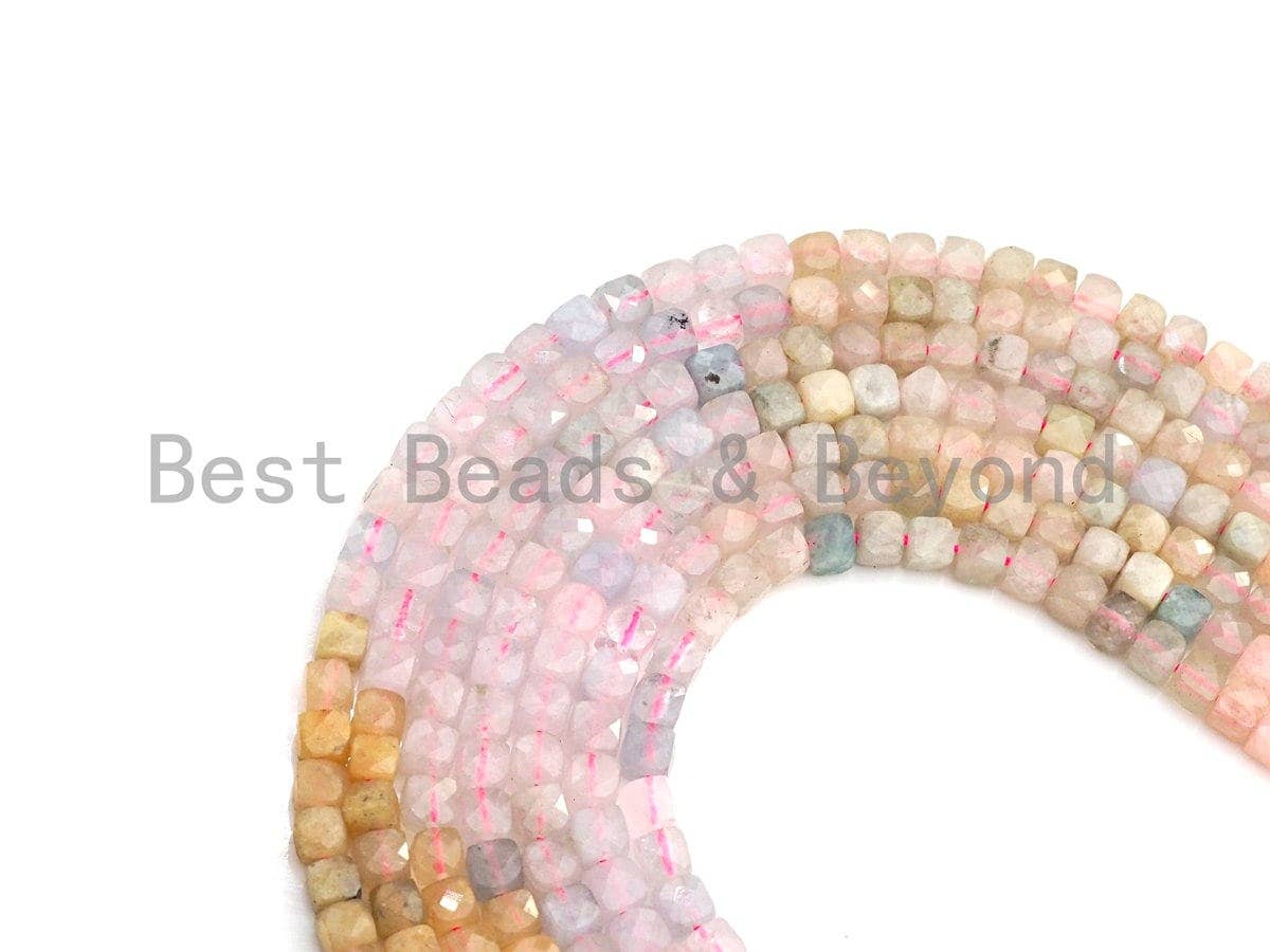 High Quality Natural Morganite Beads, 4mm Faceted Cube Morganite Beads, 16" Full Strand, sku#U776