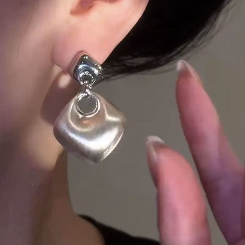 New Brushed Geometric Square Earrings, Light Luxury High-end Fashion Jewelry