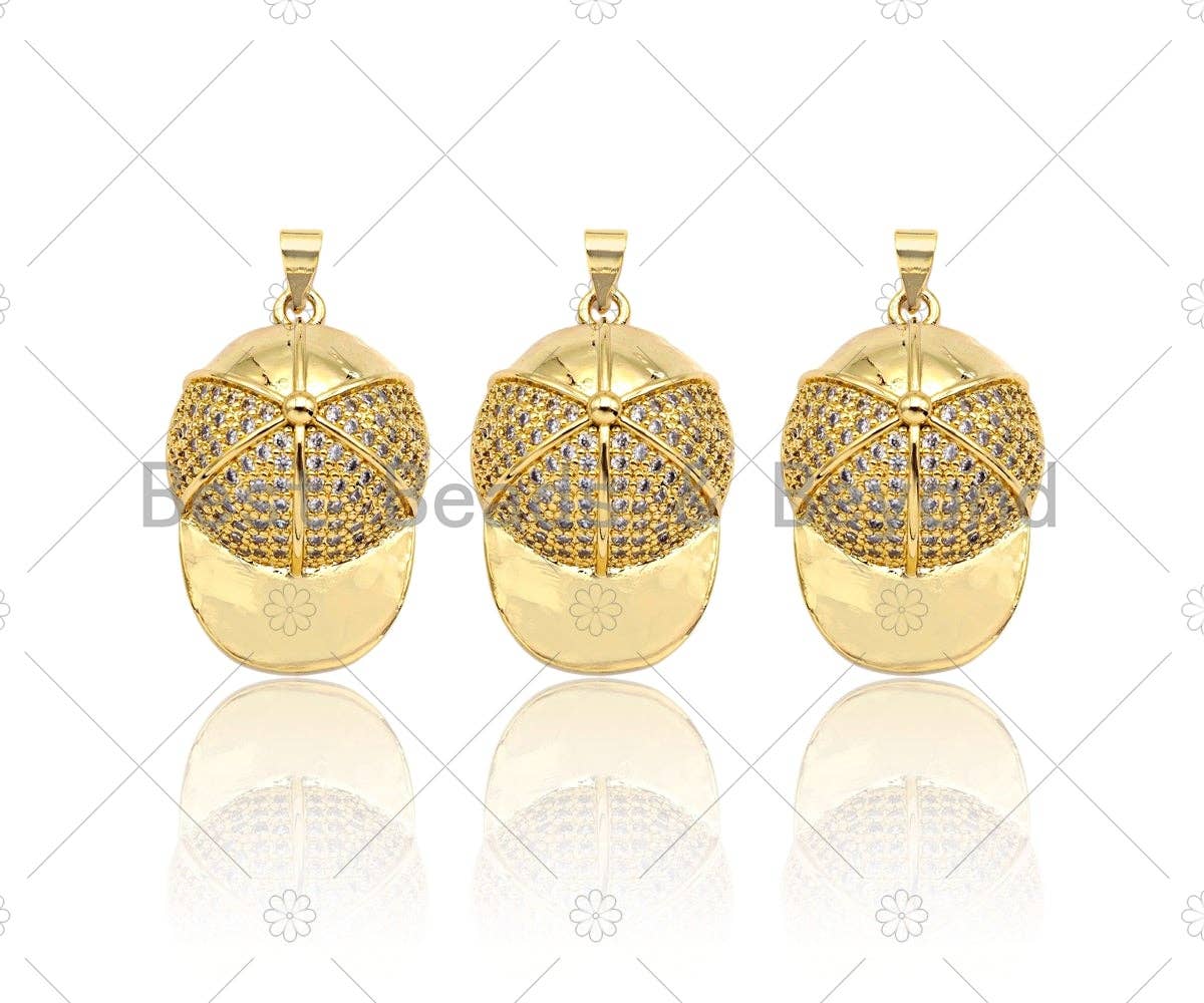 CZ Micro Pave Baseball Cap Shape Pendant/Charm,Cubic Zirconia Dainty Gold Charm, Necklace Bracelet Charm Pendant,20x30mm, Sku#LK269