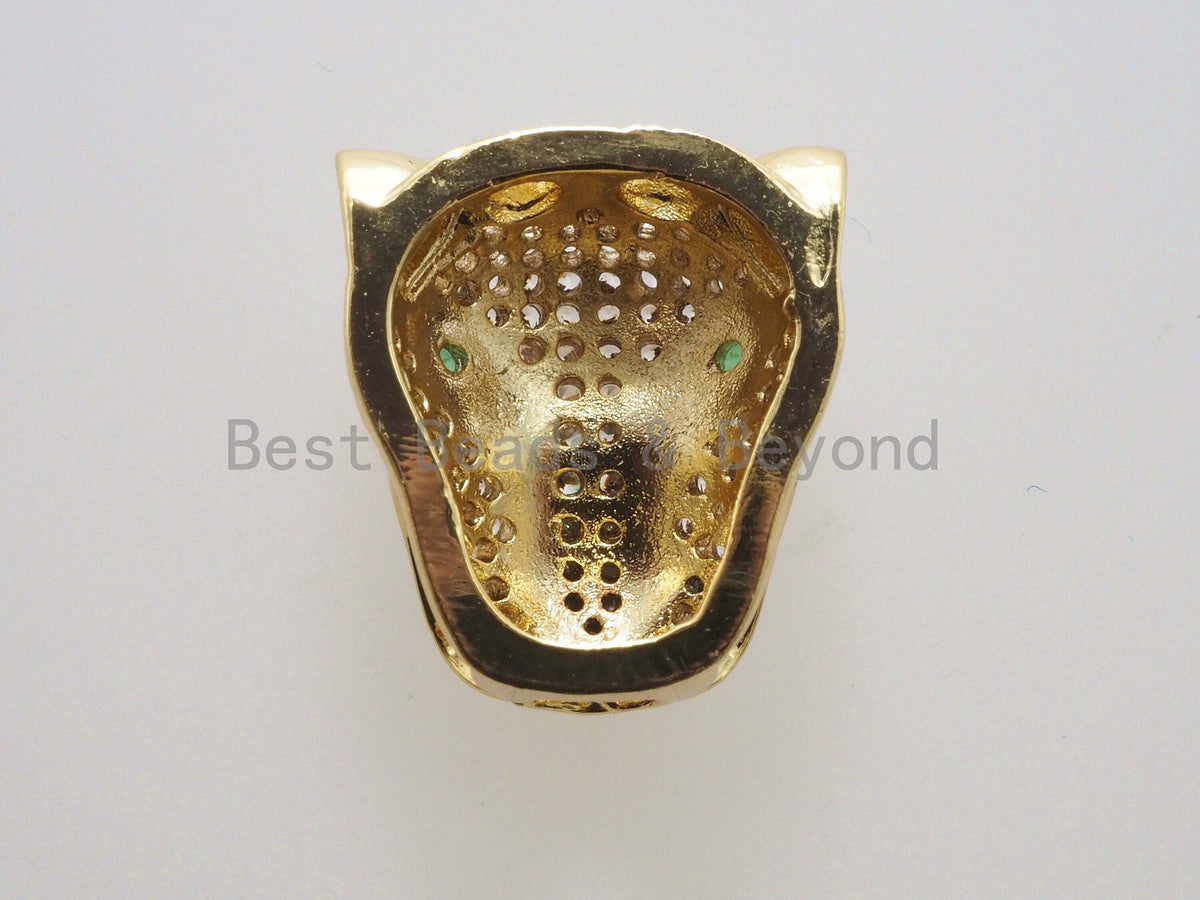 CZ Micro Pave Panther Head Beads, Cubic Zirconia Spacer Beads, Leopard Animal Head Space Beads, Panther Charms Findings,15x14mm, sku#G407