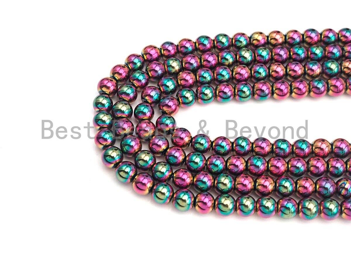 NEW Titanium Red Green Multicolor Hematite, Round Smooth 3mm/4mm/6mm/8mm/10mm, Natural Hematite beads, 15.5 Full Strand, #S126
