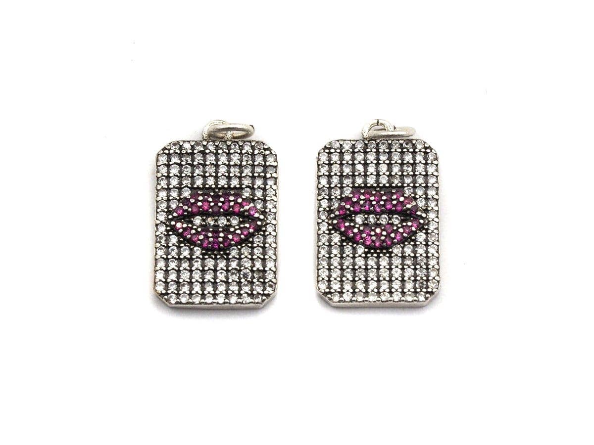 Antique Finish CZ Micro Pave Rectangle With Lip Pendant, Clear Cubic Zirconia Pave Rectangle Charm Pendant, 13x20mm,sku#F996C