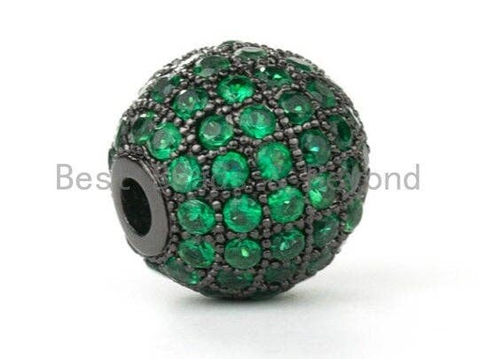 6mm/8mm/10mm/12mm Micro Pave Green CZ Round Ball, Green Pave Gold/Silver/Rose Gold/Black Rhodium Bead Focal, Pave Beads, 1/2pcs sku#G308G