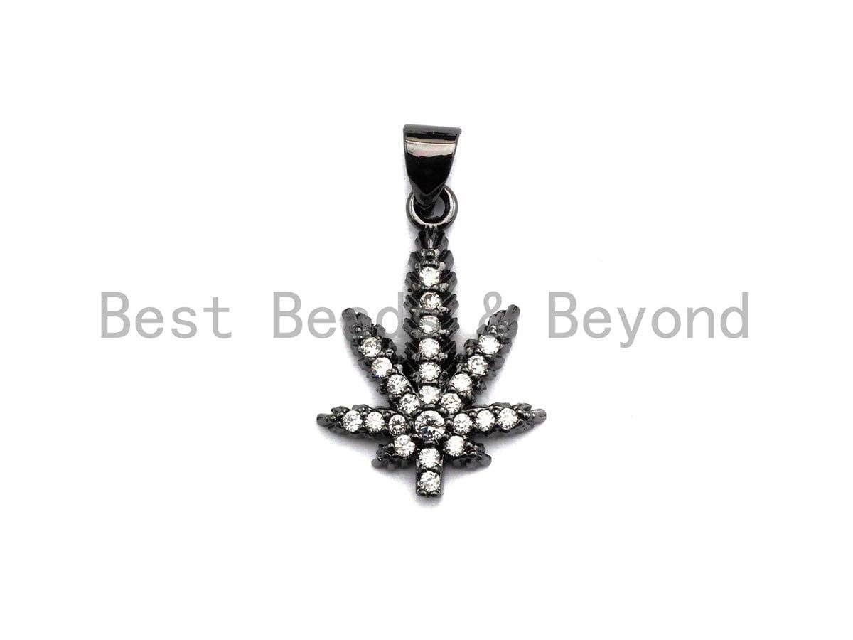 CZ Micro Pave Maple Leaf Flower Shaped Pendant/Charm, Cubic Zirconia Pendant Charm,14x21mm,sku#F915