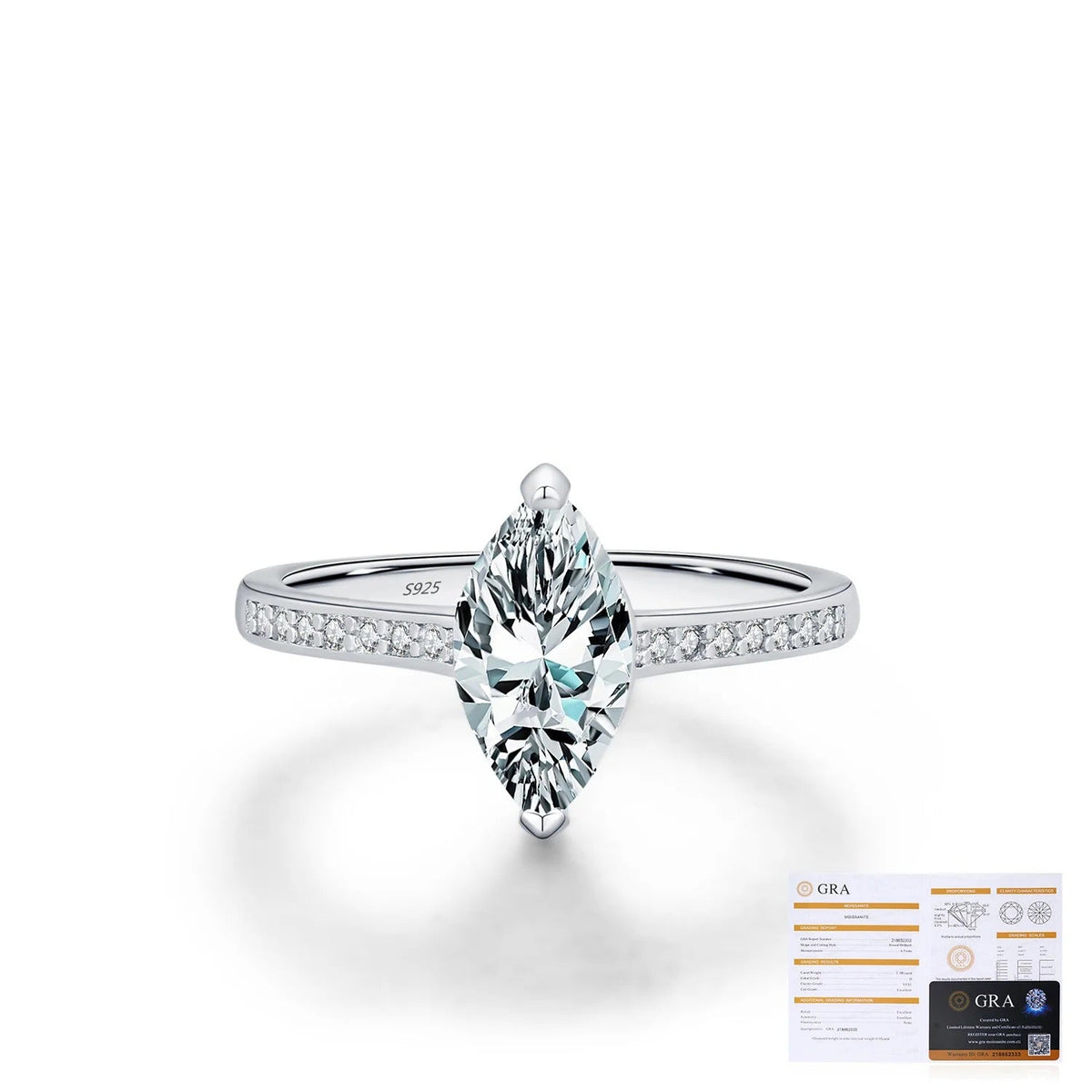 Marquise-Cut D-Color VVS1 Moissanite Engagement Ring in Sterling Silver – Elegant Luxury Band for Women