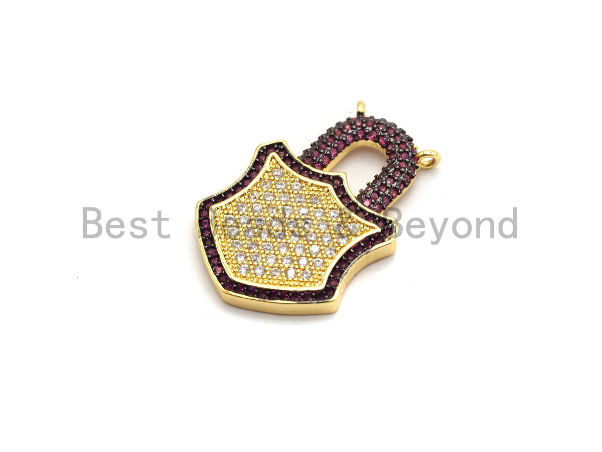 Colorful CZ Micro Pave Lock Pendant,Lock Pave Pendant,Turquoise/Fuchsia/Green/Cobalt/Yellow/Black plated, 18x26mm, Sku#F674