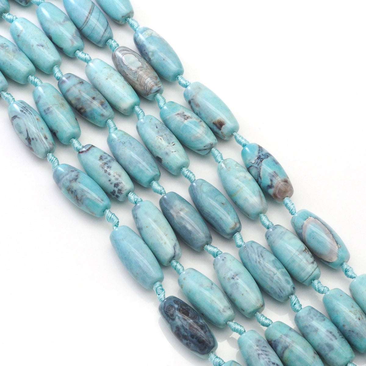 Planet Blue Tibetan Agate Barrel Shape Beads, 13x30mm Focal Beads, Sku#U1630