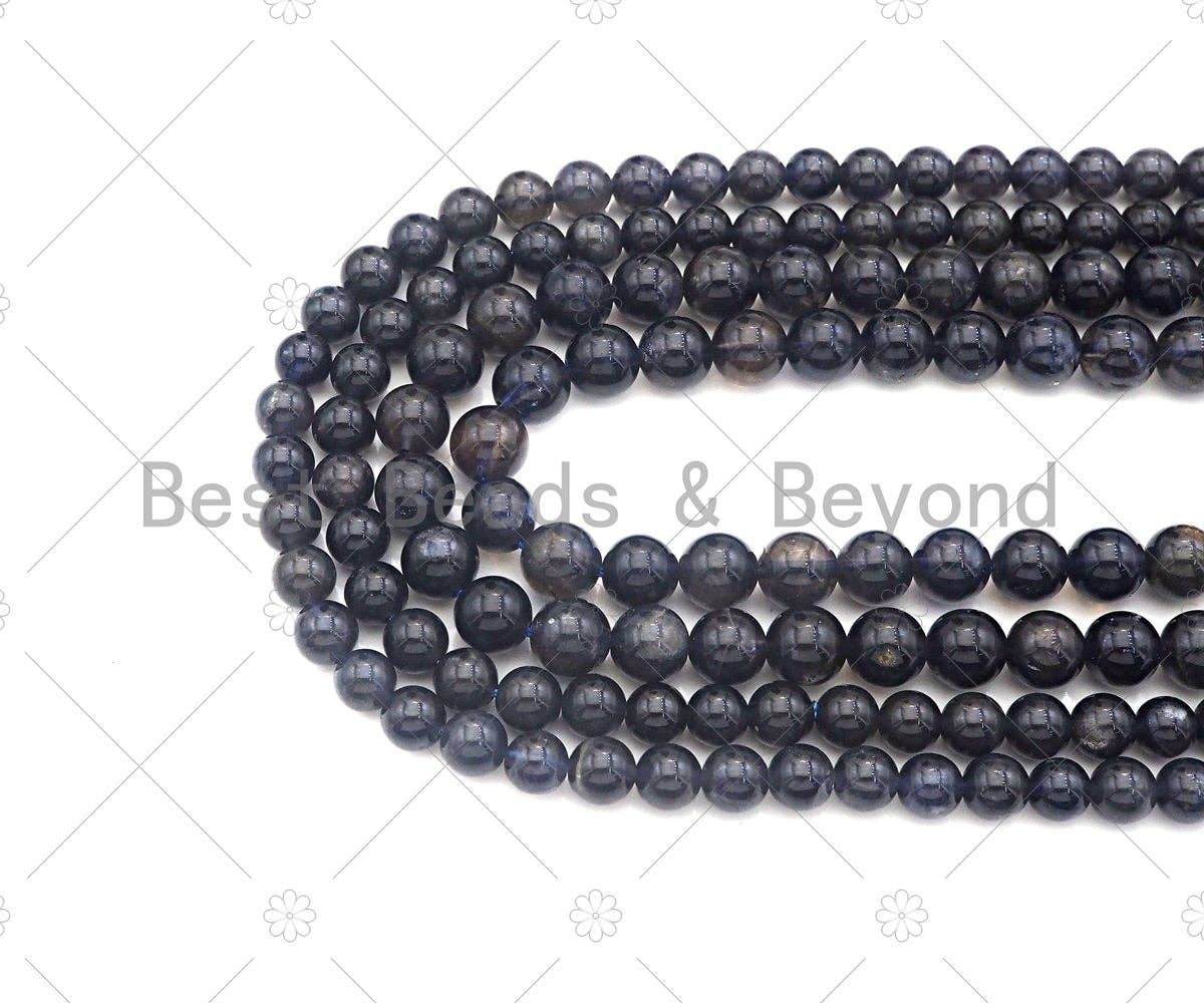 High Quality Genuine Iolite Round Smooth Beads, 6mm/8mm Natural Beads, 15.5'' Full Strand, Sku#U1163