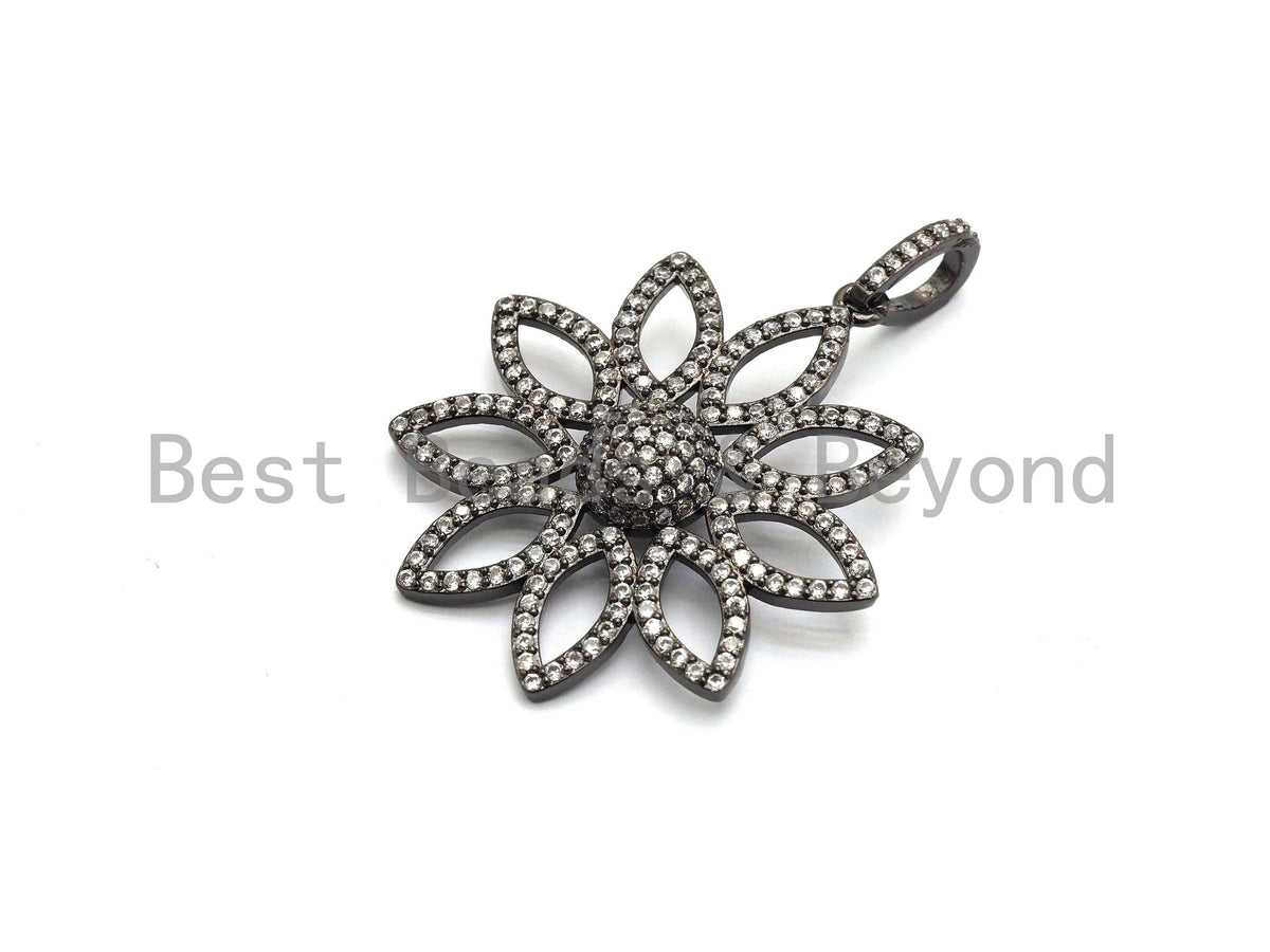 CZ Micro Pave Filigree flower Hollow Out Pendant, Gold/Silver/Black/Rose Gold, Hollow Out Cubic Zirconia Jewelry Findings,30x32mm,sku#F696