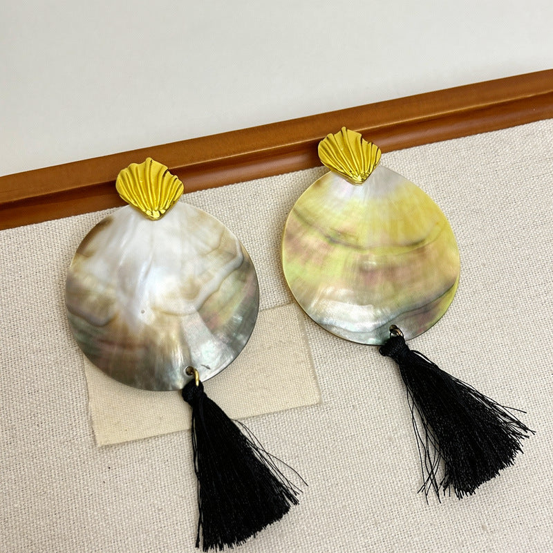 Shell-shaped Round Tassel Earrings And Necklace Jewelry Set
