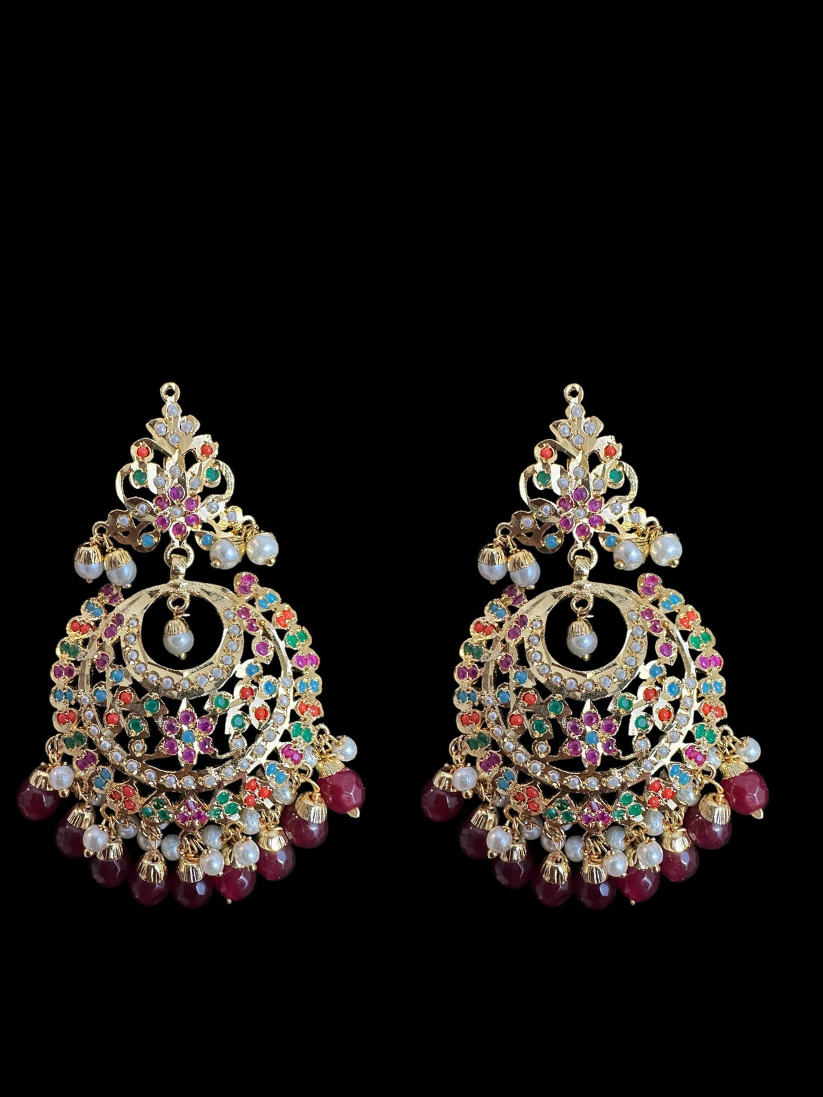 DJET83 Dafiya Gold Plated Chandbali Earrings & Tika Set in Navratan | Ready to Ship | Deccan Jewelry