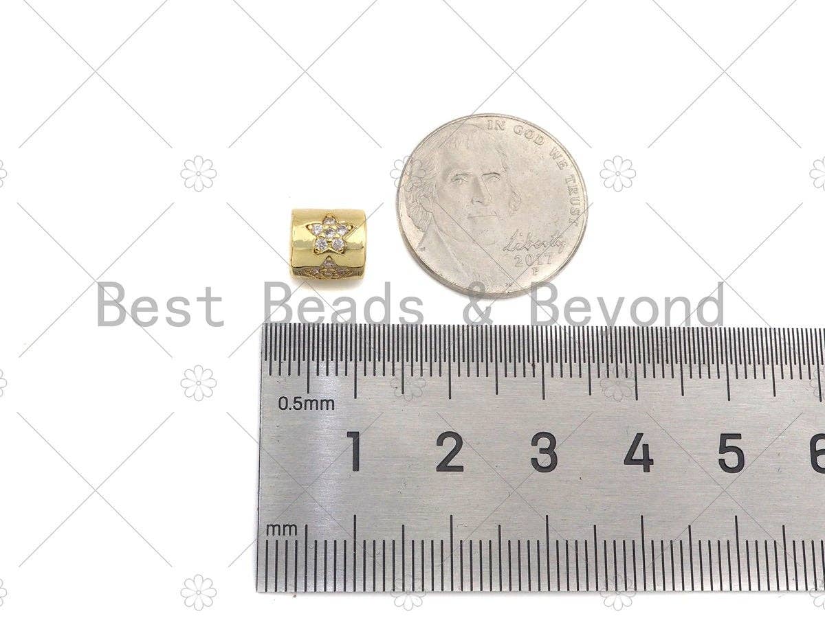 Pave Five Point Star Shape  Large Hole Tube Spacer Bead