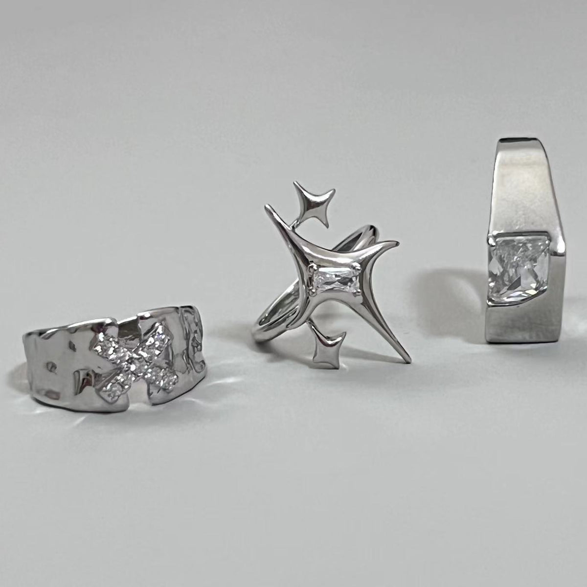 Niche Design Star Couple Rings, Korean INS Style, Zircon Inlaid Letter Texture Ring, Fashion Personality Ring For Men
